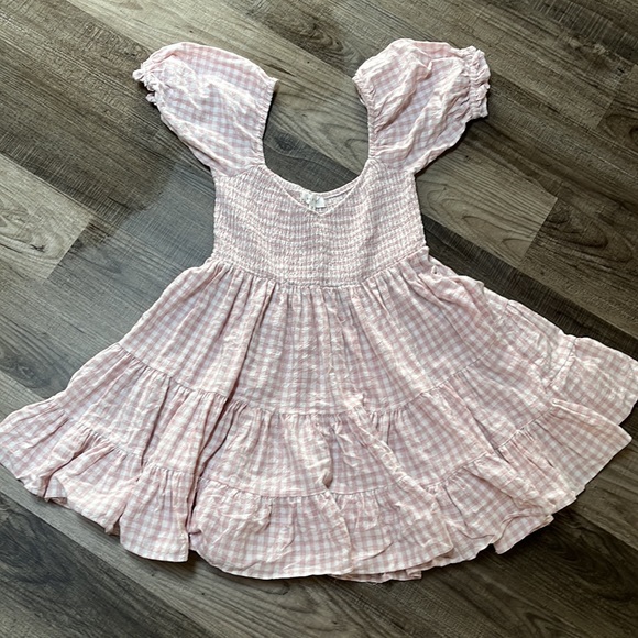mable | Dresses | Pink Gingham Puff Sleeve Babydoll Dress | Poshmark